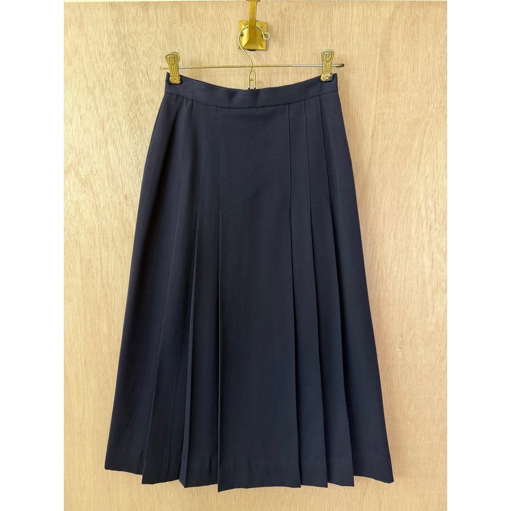 Ralph Lauren Vintage 100% Wool Pleated Navy Blue Midi Skirt Size 4